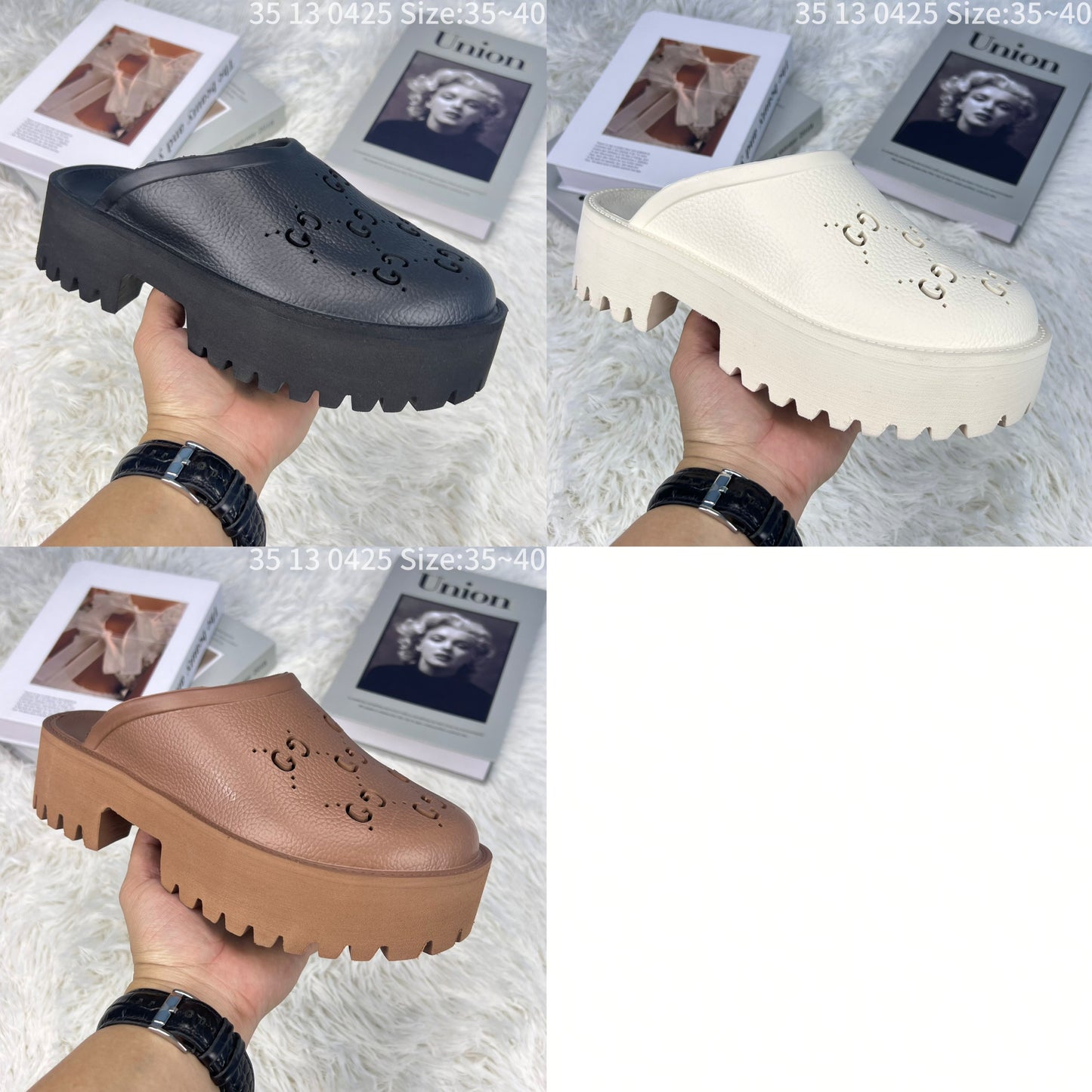 Gucci Bubber Mules Brown 3513