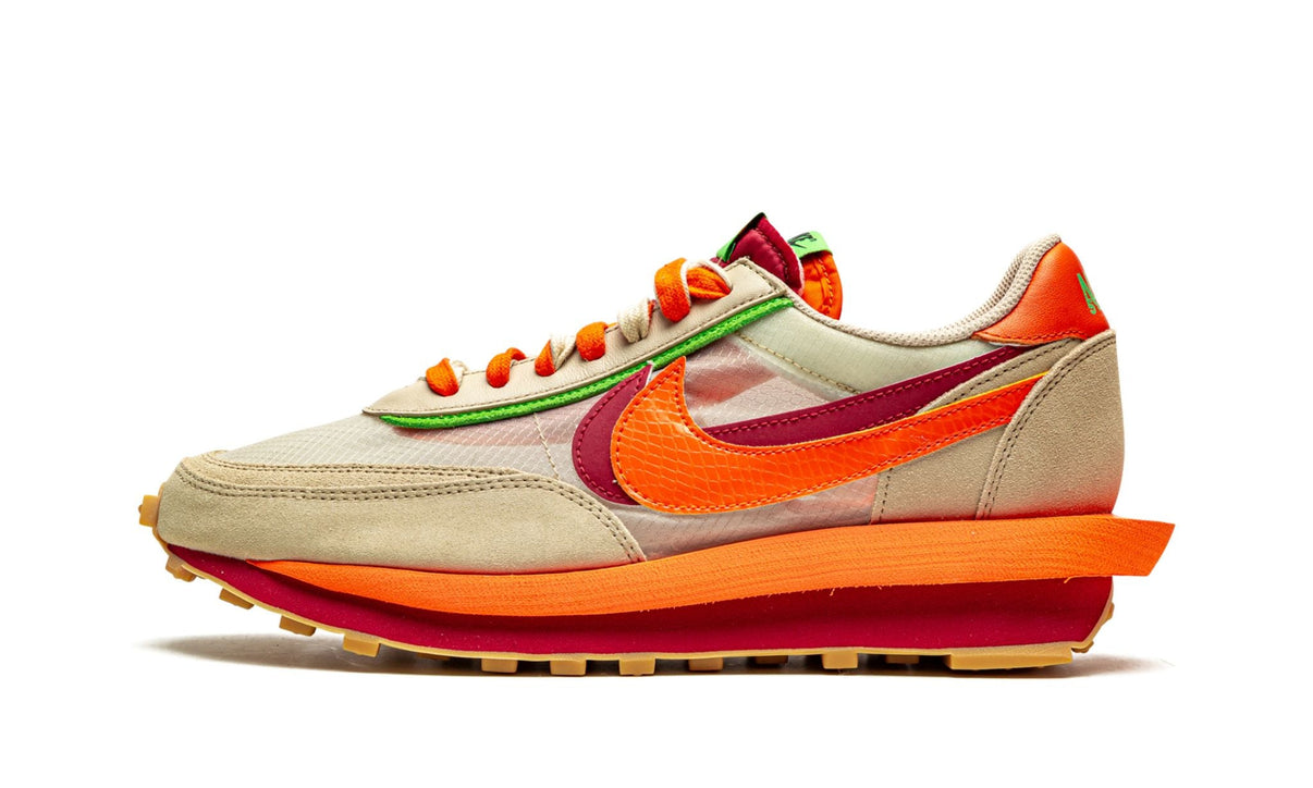 sacai clot net orange blaze on feet